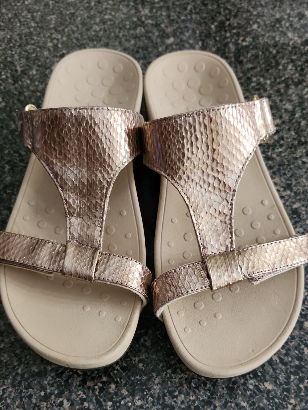 Vionic Metallic Snake-Print Slide Sandals - Rose Gold Ellie Metalic Size 8